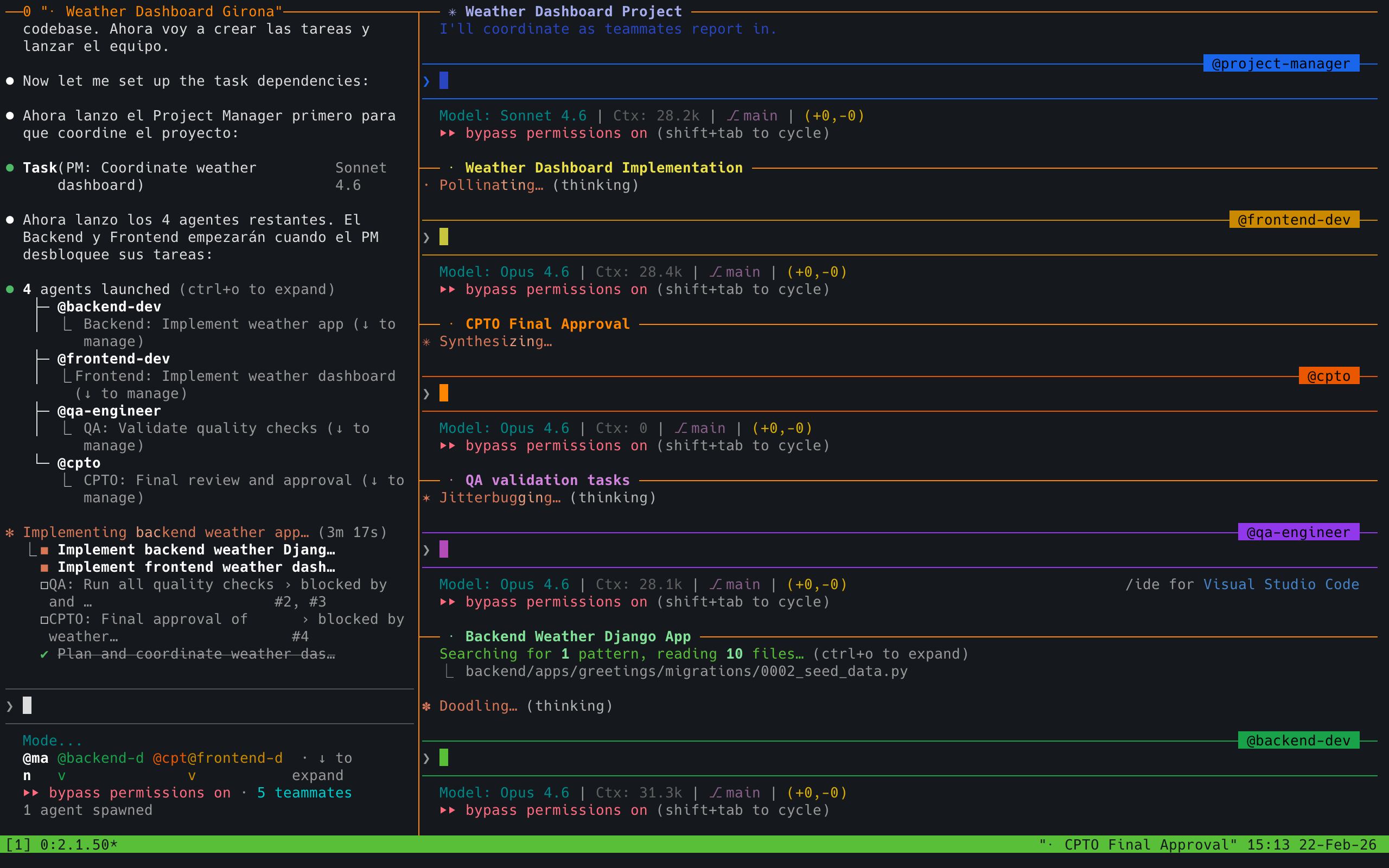 Claude Code in multi-agent mode, with a critic and a researcher working in parallel